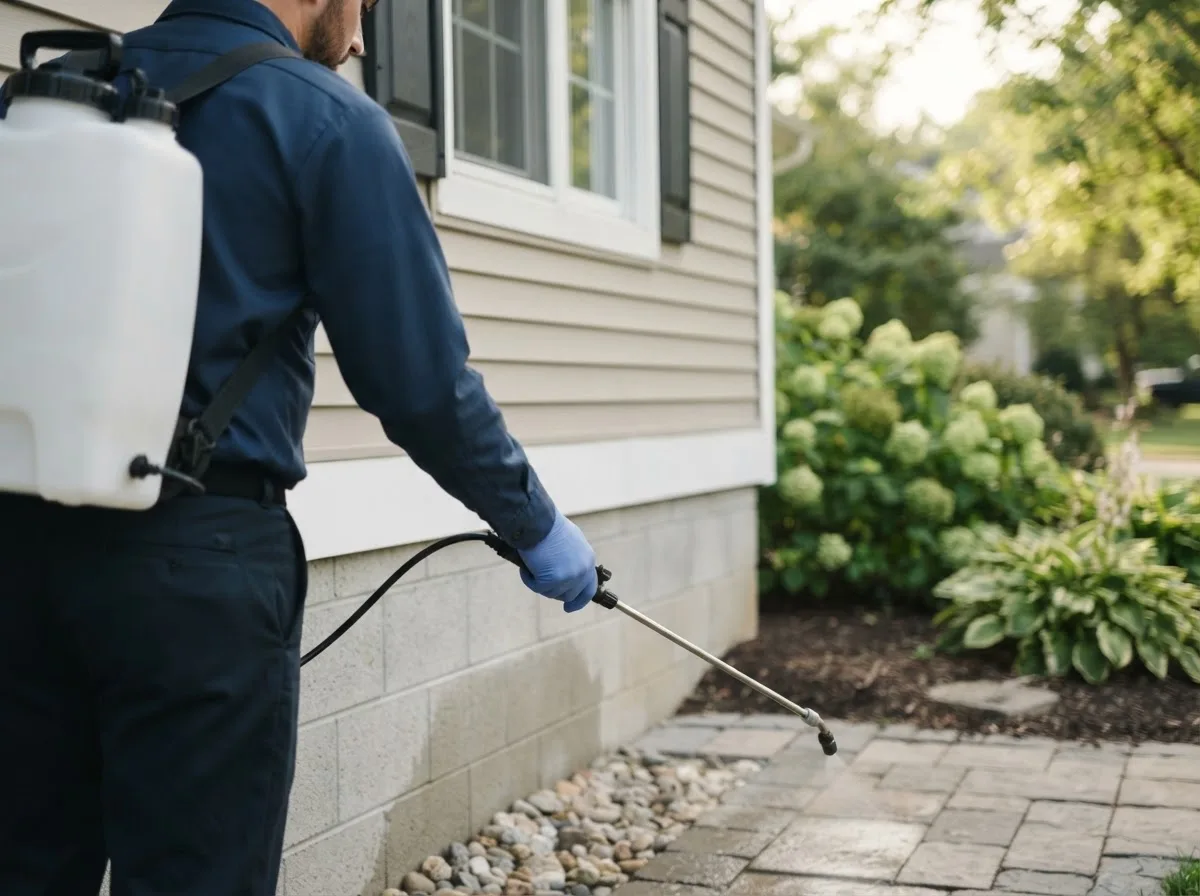 Pest control technician inspecting a home in Derby, OH
